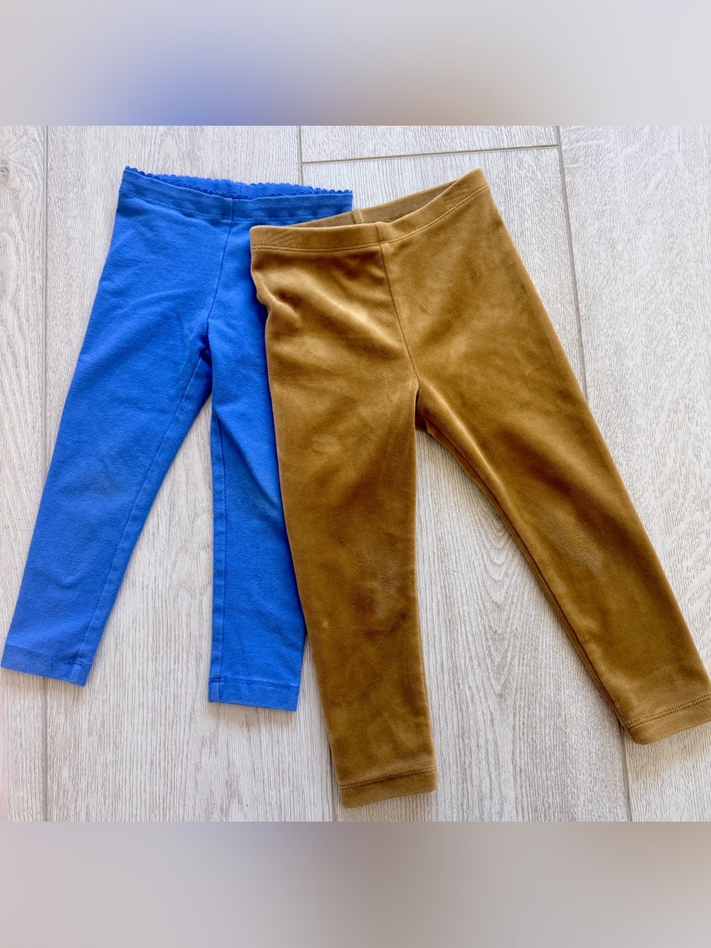 Tea Collection Girls Leggings Bundle 3T Velour + Cotton Blue Brown 2 Pair